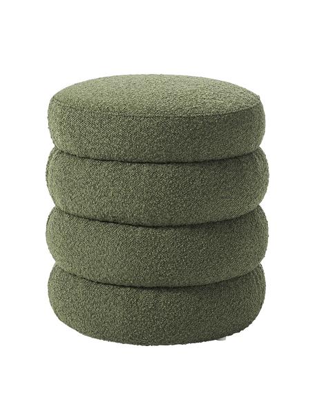 Bouclé poef Alto in groen, Bekleding: bouclé (100% polyester), Frame: massief grenenhout, multi, Bouclé groen, Ø 42  x H 47 cm