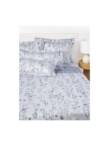 Drap plat en jacquard imprimé fleuri Hurley, Bleu ciel, bleu, larg. 280 x long. 280 cm