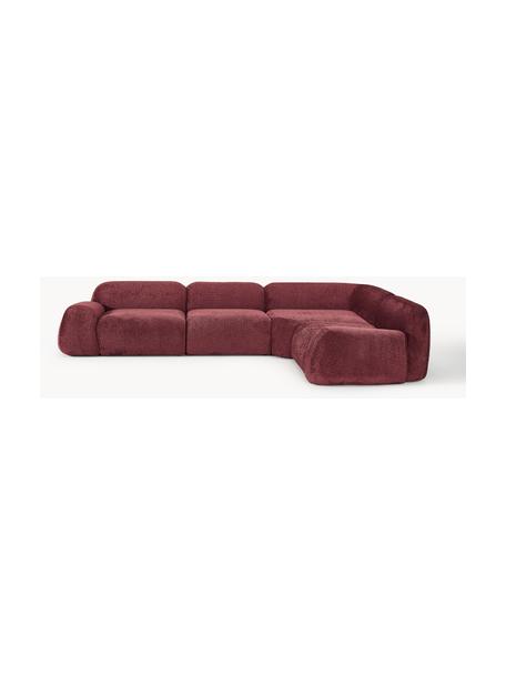 Modulares Ecksofa Wolke (4-Sitzer) aus Teddy-Bouclé, Bezug: Teddy-Bouclé (100 % Polye, Füße: Kunststoff Dieses Produkt, Teddy-Bouclé Weinrot, B 349 x T 262 cm