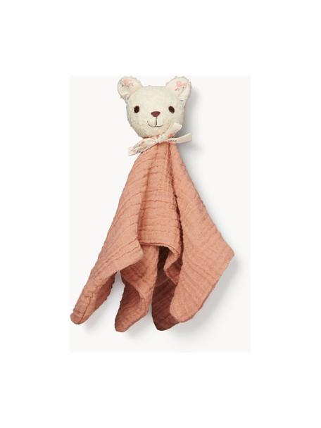 Doudou en coton bio Bear, Pêche, blanc cassé, larg. 35 x long. 35 cm