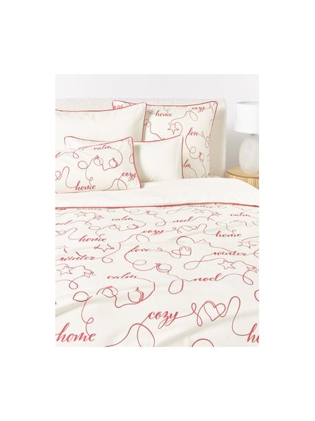 Funda nórdica de franela invernal con ribete Isabelle, Blanco, rojo, Cama 150/160 cm (240 x 220 cm)