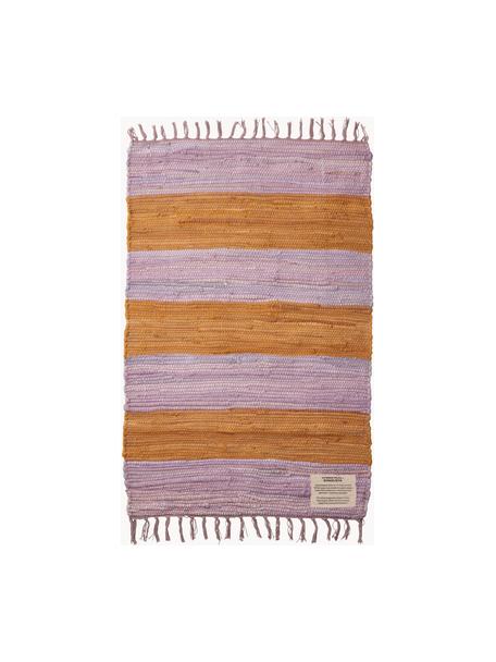 Handgewebter Baumwollteppich Chindi mit Fransen, 100 % Baumwolle, Lavendel, Orange, B 60 x L 90 cm