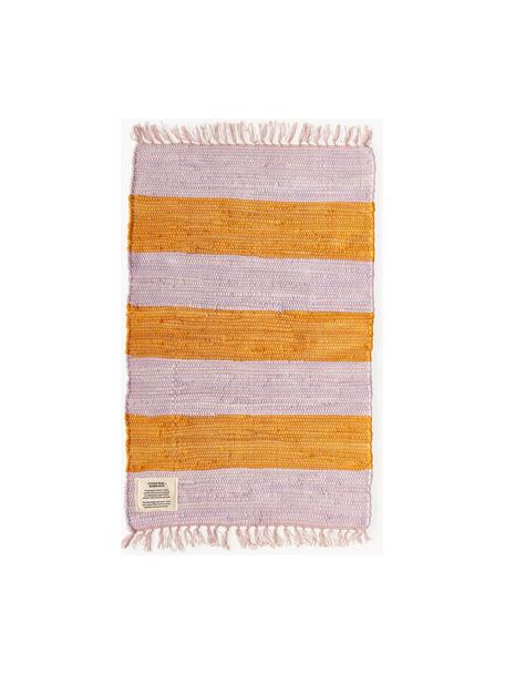 Alfombra artesanal con flecos Chindi, 100% algodón, Lavanda, naranja, An 60 x L 90 cm (Tamaño XXS)
