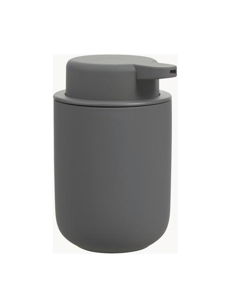 Dosificador de jabón con superficie suave al tacto Ume, Recipiente: gres revestido con superf, Dosificador: plástico, Gris, Ø 8 x Al 13 cm