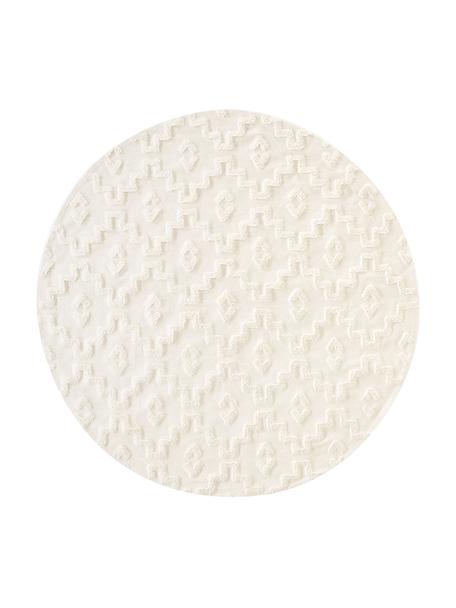 Tappeto rotondo in cotone con struttura in rilievo Idris, 100% cotone, Bianco crema, Ø 120 cm (taglia S)
