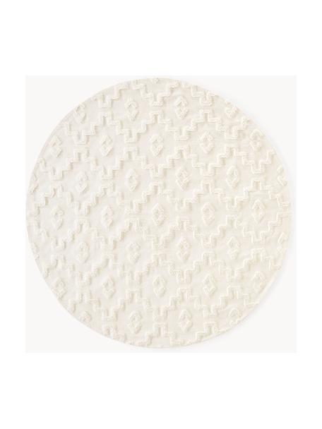 Tappeto rotondo in cotone con struttura in rilievo Idris, 100% cotone, Bianco crema, Ø 150 cm (taglia M)