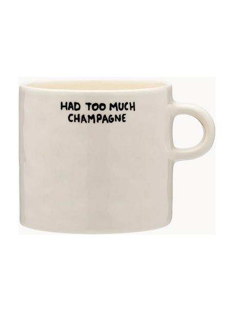 Ručně malovaný XL hrnek Too Much Champagne, Kamenina, Tlumeně bílá, černá, Ø 10 cm, V 9 cm, 500 ml