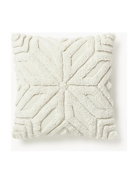 Housse de coussin 45x45 en coton avec motif hivernal Nira, 100 % coton, Blanc crème avec motif de flocons de neige, larg. 45 x long. 45 cm