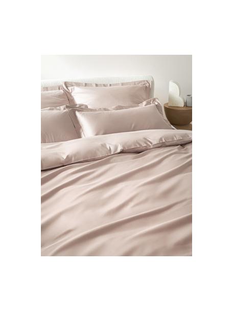 Pościel z organicznej satyny bawełnianej z lamówką Premium, Blady różowy, 135 x 200 cm + 1 poduszka 80 x 80 cm