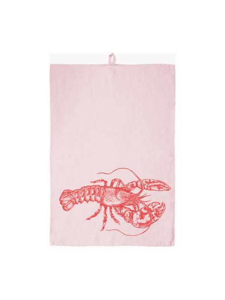 Leinen-Geschirrtuch Lobster, handbedruckt, 100 % Leinen, Hellrosa, Rot, B 50 x L 70 cm