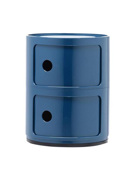 Contenitore di design blu con 2 cassetti Componibili, Plastica certificata Greenguard, Blu, Ø 32 x Alt. 40 cm