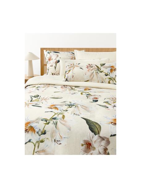 Baumwollsatin-Bettdeckenbezug Flori mit Blumen-Print, Webart: Satin Fadendichte 210 TC,, Hellbeige, Mehrfarbig, B 135 x L 200 cm