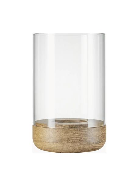 Windlicht Lanto aus Glas, H 20 cm, Windlicht: Glas, Sockel: Eichenholz, Transparent, Helles Holz, Ø 12 x H 20 cm