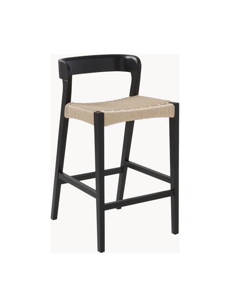 Taburete de bar Vikdalen, Estructura: madera de olmo, Asiento: trenza de cuerda de papel, Beige claro, madera de olmo, negro pintado, An 45 x Al 87 cm