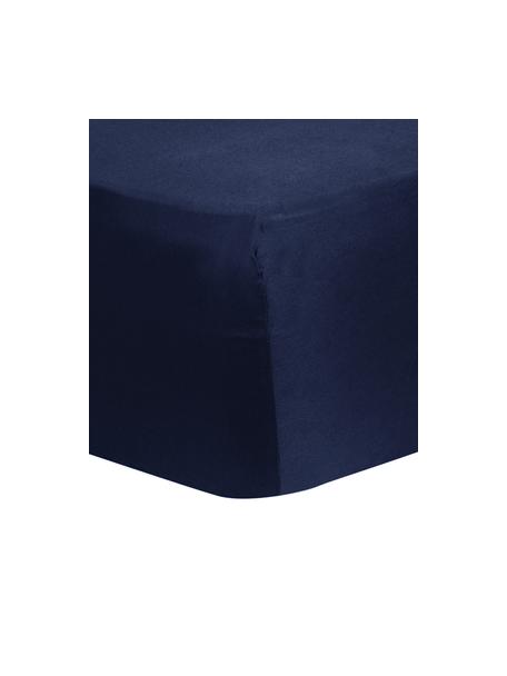 Drap-housse en satin de coton pour sommier tapissier Comfort, Bleu foncé, larg. 90 x long. 200 cm