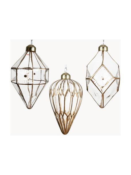 Set de adornos navideños Pike, 12 uds., Vidrio, Transparente, dorado, Ø 6 x Al 12 cm