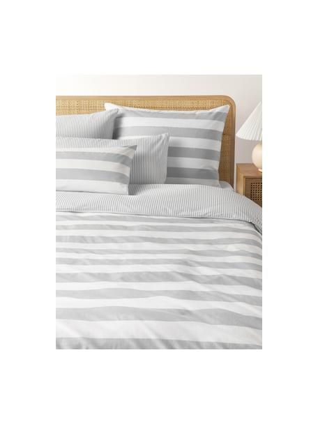 Housse de couette réversible en coton à rayures Lorena, Gris clair, blanc, larg. 140 x long. 200 cm