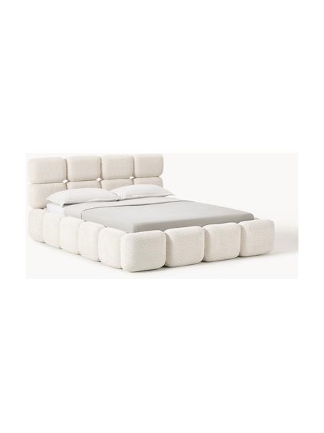 Cama tapizada de borreguillo bouclé Tayla, Tapizado: tejido borreguillo bouclé, Estructura: madera de abeto maciza, t, Patas: madera de abedul lacada E, Borreguillo bouclé blanco Off White, An 140 x L 200 cm