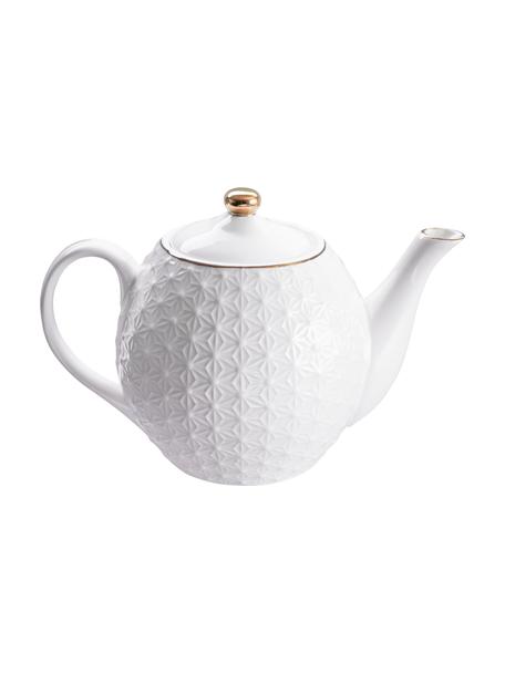 Ręcznie wykonany czajnik z porcelany Nippon, 1,3 l, Porcelana, Biały, odcienie złotego, 1,3 l