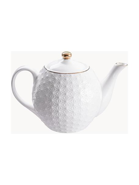 Théière en porcelaine faite main Nippon, 1,3 L, Porcelaine, Blanc avec bordure doré, 1,3 L