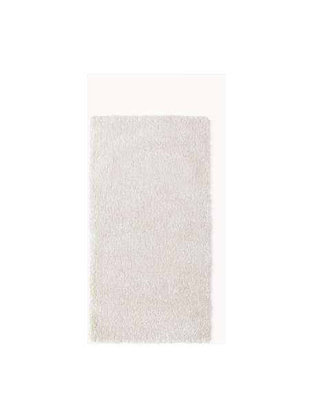 Pluizig hoogpolig vloerkleed Leighton, Bovenzijde: microvezels (100% gerecyc, Onderzijde: 55% polyester, 45% katoen, Gebroken wit, B 80 x L 150 cm (maat XS)
