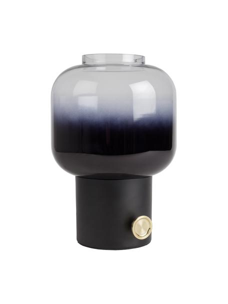 Lámpara de noche pequeña regulable de cristal Moody, Pantalla: vidrio, Negro, transparente, latón, Ø 20 x Al 30 cm