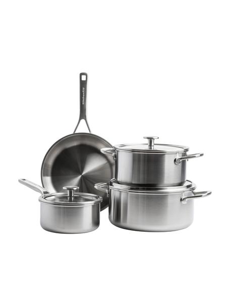 Ensemble poêle et casseroles 3 couches KitchenAid, 7 élém., Couleur argentée, Lot de différentes tailles