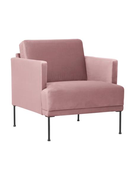 Fluwelen fauteuil Fluente in roze met metalen poten, Bekleding: fluweel (hoogwaardig poly, Frame: massief grenenhout, FSC-g, Poten: gepoedercoat metaal., Fluweel Roze, B 74 x D 85 cm