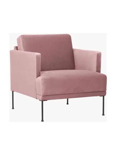 Fotel z aksamitu Fluente, Tapicerka: aksamit (wysokiej jakości, Stelaż: lite drewno sosnowe z cer, Nogi: metal malowany proszkowo, Brudnoróżowy aksamit, S 74 x G 85 cm