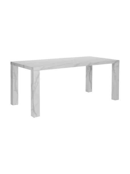 Table blanche aspect marbre Carl, 180 x 90 cm, MDF (panneau en fibres de bois à densité moyenne), avec papier adhésive aspect marbre, Blanc marbré, brillant, larg. 180 x prof. 90 cm