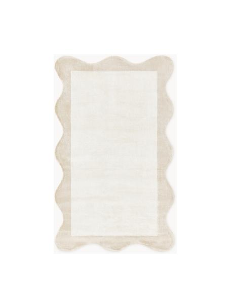 Alfombra artesanal de viscosa ondulada Wavy, Parte superior: 100% viscosa, Beige, An 110 x L 180 cm (Tamaño S)