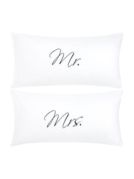 Sada povlaků na polštáře z bavlněného perkálu Mr&Mrs, 2 díly, Bílá, Š 40 cm, D 80 cm