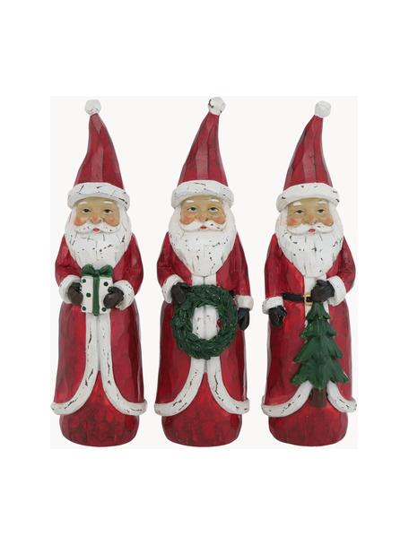 Figurines de Père Noël peintes main Pedros, lot de 3 élém., Résine synthétique, Rouge, blanc, vert, Ø 5 x haut. 20 cm