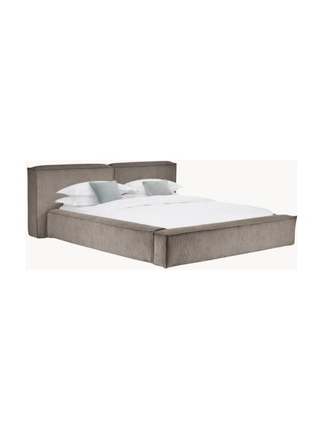 Gestoffeerd bed Lennon van corduroy met opbergfunctie, Bekleding: corduroy (98% polyester, , Frame: massief grenenhout, FSC-g, Poten: hout, FSC-gecertificeerd,, Corduroy taupe, B 140 x L 200 cm