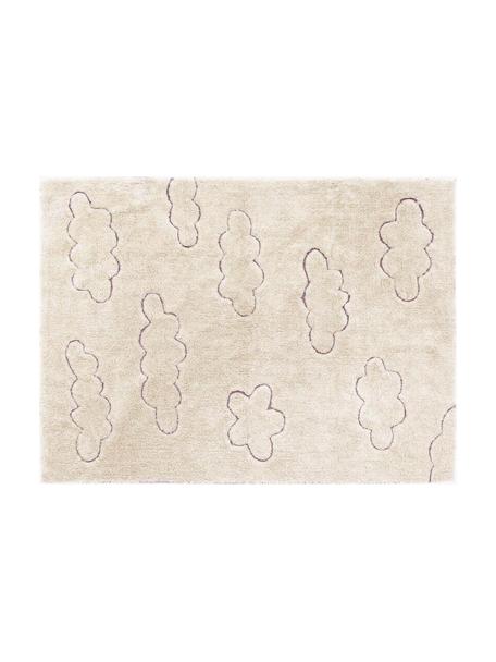 Handgewebter Kinder-Teppich Clouds mit Hoch-Tief-Effekt, Flor: 97 % Baumwolle, 3 % Kunst, Hellbeige, B 90 x L 130 cm (Größe XS)