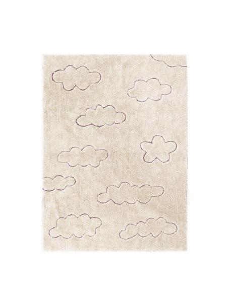 Handgeweven kindervloerkleed Clouds met hoog-laag effect, wasbaar, Bovenzijde: 97% katoen, 3% kunstvezel, Onderzijde: 100% polyester, Lichtbeige, B 90 x L 130 cm (maat XS)