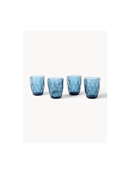 Verres à eau avec embossage décoratif Colorado, 4 pièces, Verre, Bleu, Ø 8 x haut. 10 cm, 260 ml