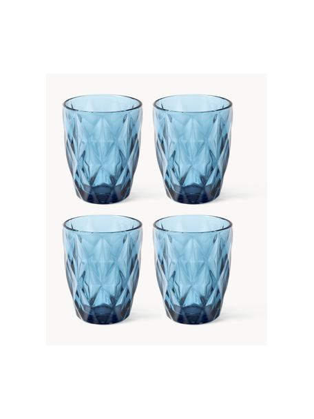 Waterglazen Colorado met structuurpatroon, 4 stuks, Blauw, Ø 8 x H 10 cm, 260 ml