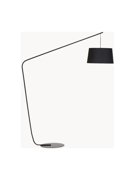 Grote design booglamp Lobby, Lampenkap: textiel, Lampvoet: gecoat metaal, Zwart, H 200 cm