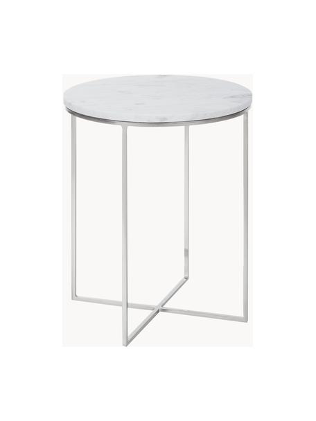 Table d'appoint ronde en marbre Alys, Blanc, marbré, argenté, Ø 40 x haut. 50 cm