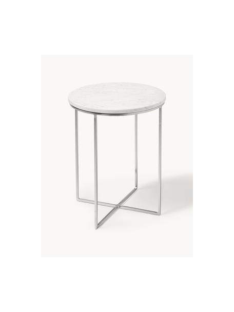 Table d'appoint ronde en marbre Alys, Blanc marbré, argenté, Ø 40 x haut. 50 cm