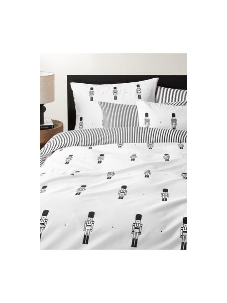 Flanell-Wendebettdeckenbezug Noan mit Nussknackermotiv in Schwarz/Weiß, Webart: Flanell Flanell ist ein k, Schwarz, Weiß, mit Nussknacker-Motiv, B 135 x L 200 cm