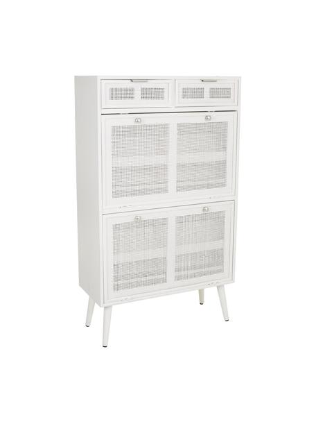 Scarpiera in legno Cayetana, Piedini: legno di bambù verniciato, Legno di bambù laccato, bianco, argentato, Larg. 70 x Alt. 120 cm
