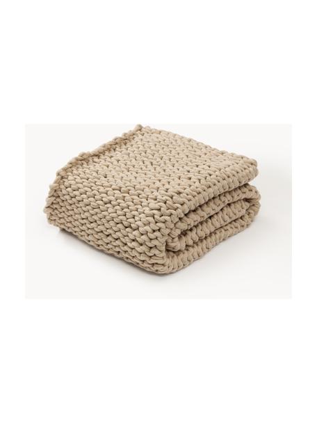 Handgemaakte grof gebreide deken Adyna, 100% acryl, Beige, B 130 x L 170 cm