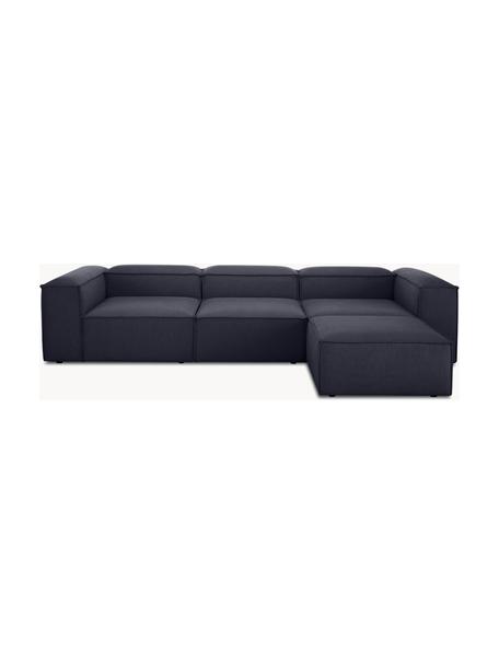 Sofa modułowa z pufem Lennon (4-osobowa), Tapicerka: 100% poliester Dzięki tka, Stelaż: lite drewno sosnowe, cert, Nogi: tworzywo sztuczne, Ciemnoniebieska tkanina, S 327 x G 207 cm