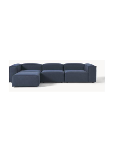 Sofá rinconera modular con reposapiés Lennon (4 plazas), Tapizado: 100% poliéster Alta resis, Estructura: madera contrachapada de p, Patas: plástico, Tejido azul oscuro, An 327 x F 207 cm