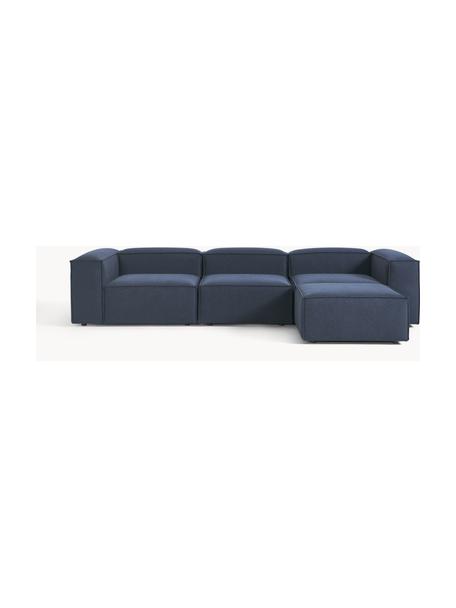 Modulares Sofa Lennon (4-Sitzer) mit Hocker (links/rechts), Bezug: 100 % Polyester Der strap, Gestell: Massives Kiefernholz, Spe, Füße: Kunststoff Dieses Produkt, Webstoff Dunkelblau, B 329 x T 207 cm