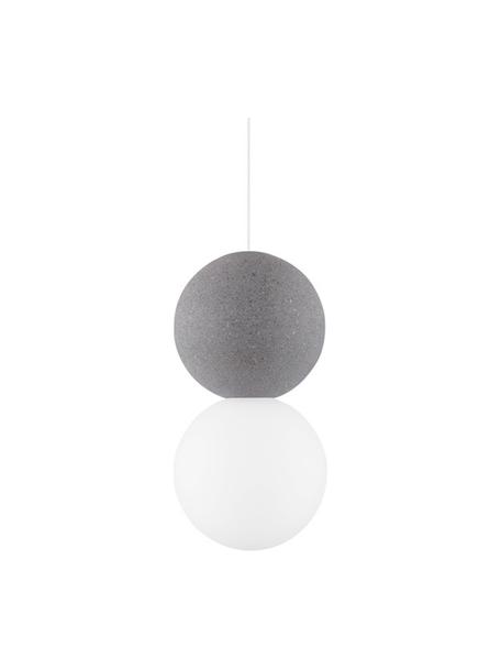 Kleine hanglamp Zero van glas en beton, Lampenkap: terrazzo, opaalglas, Baldakijn: gecoat aluminium, Wit, grijs, Ø 10 x H 20 cm
