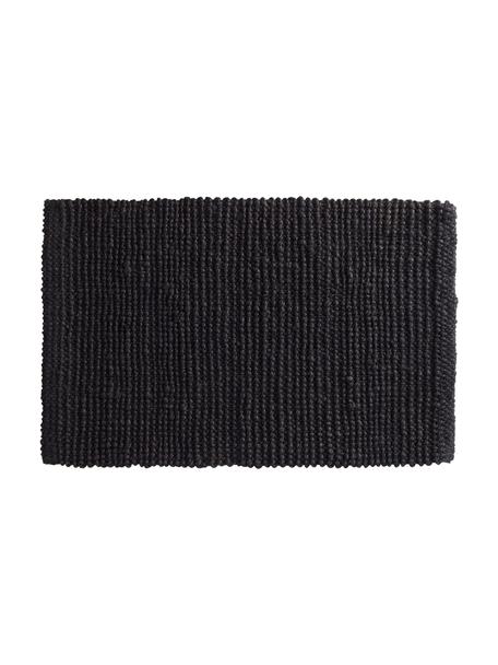 Paillasson à texture en relief tissé main Lara, 100 % jute, Noir, larg. 60 x long. 90 cm