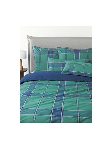 Housse de couette en percale à carreaux Scarlet, Vert turquoise, bleu foncé, larg. 140 x long. 200 cm